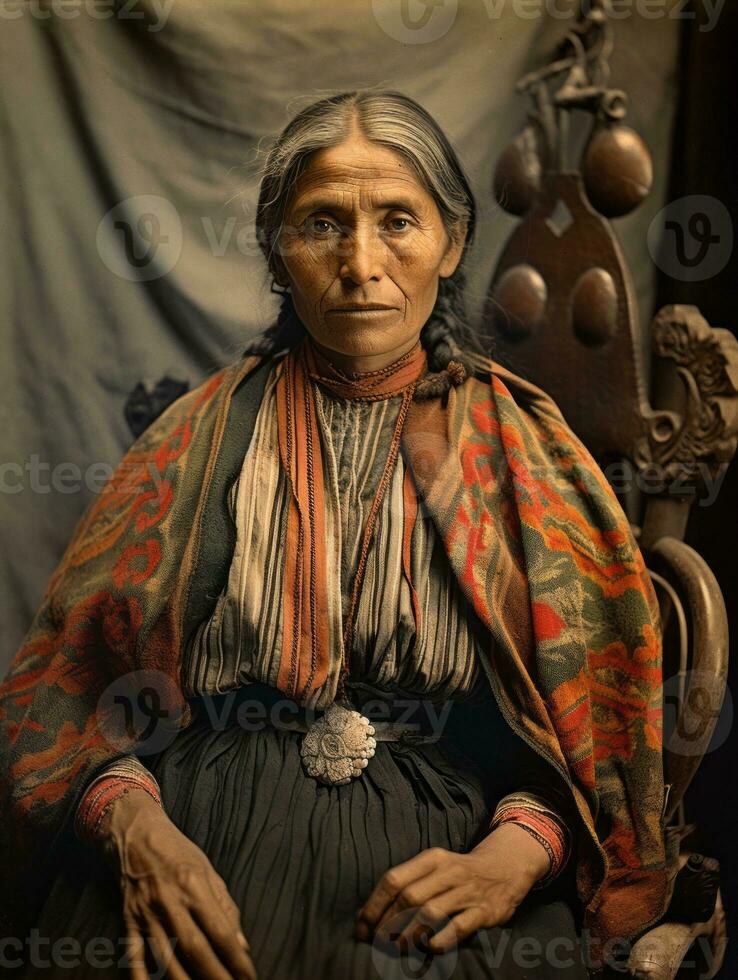 vecchio colorato fotografia di un' messicano donna a partire dal il presto 1900 ai generativo foto