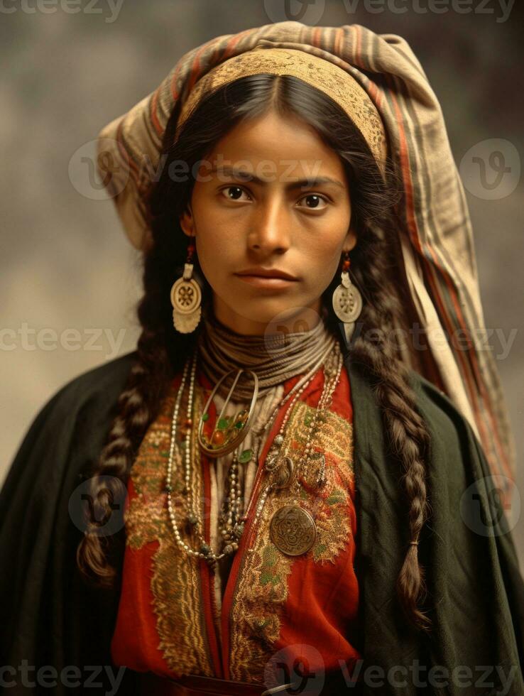 vecchio colorato fotografia di un' messicano donna a partire dal il presto 1900 ai generativo foto