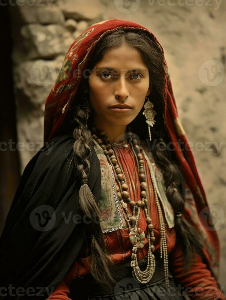 vecchio colorato fotografia di un' messicano donna a partire dal il presto 1900 ai generativo foto