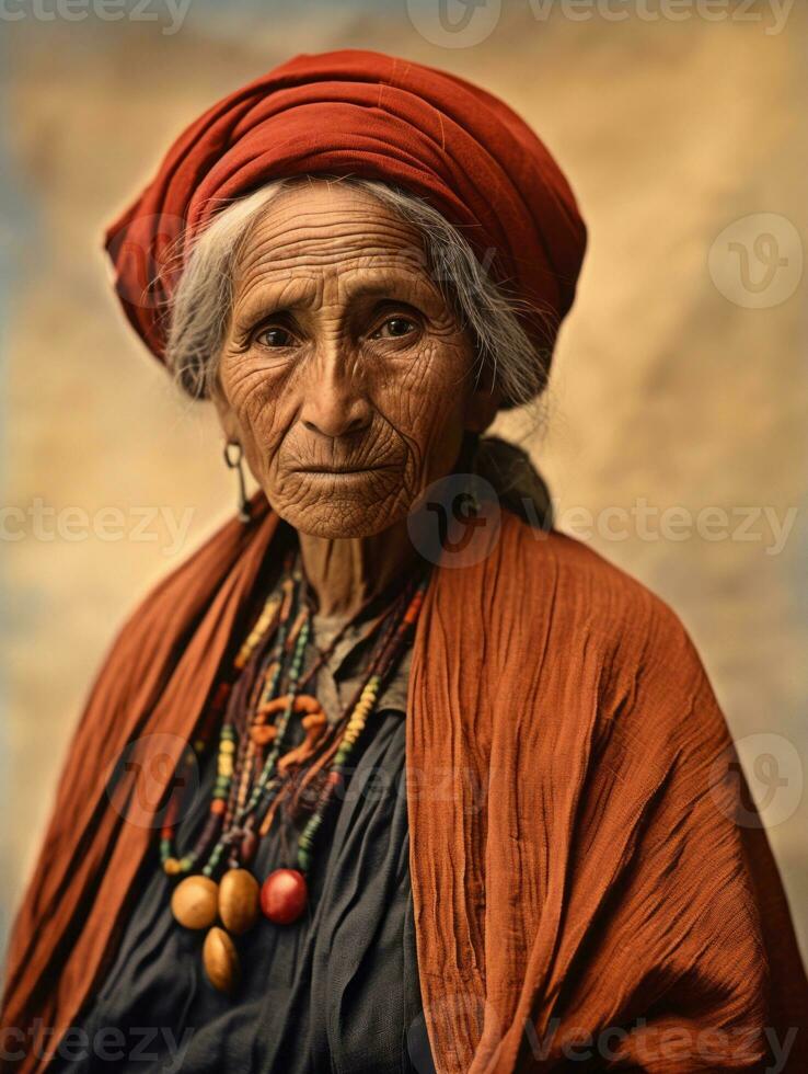 vecchio colorato fotografia di un' messicano donna a partire dal il presto 1900 ai generativo foto