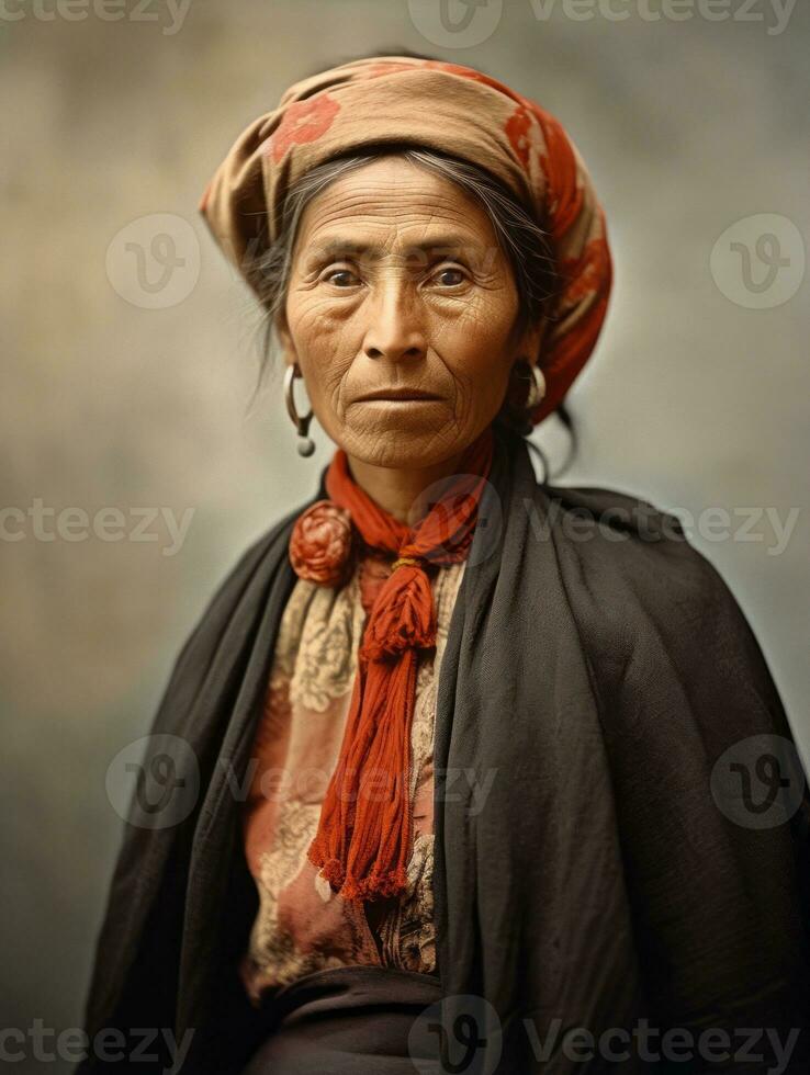 vecchio colorato fotografia di un' messicano donna a partire dal il presto 1900 ai generativo foto