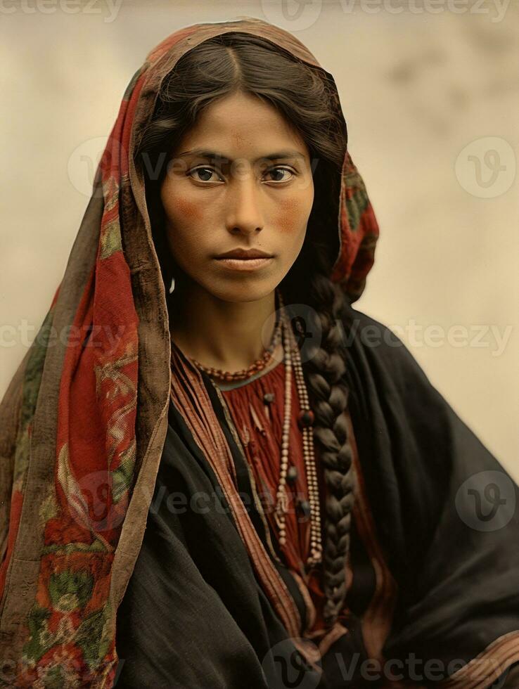 vecchio colorato fotografia di un' messicano donna a partire dal il presto 1900 ai generativo foto