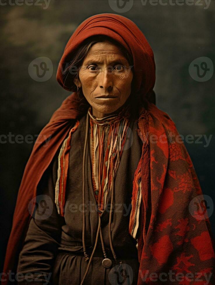 vecchio colorato fotografia di un' messicano donna a partire dal il presto 1900 ai generativo foto