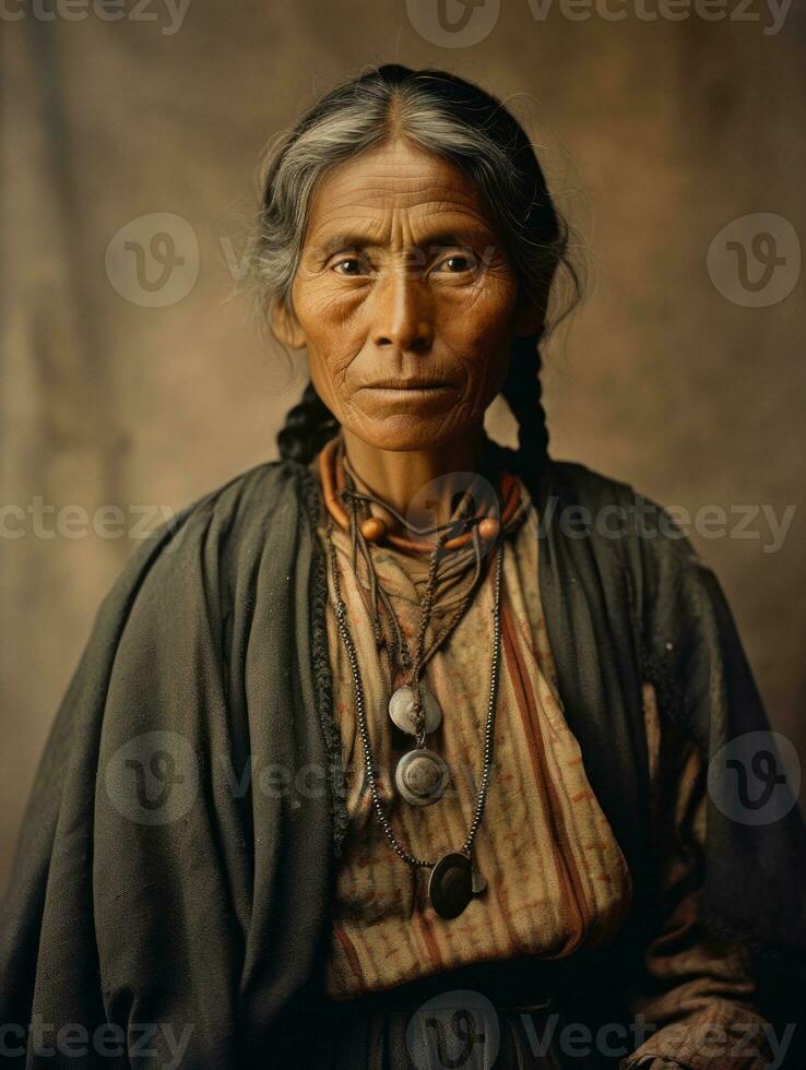 vecchio colorato fotografia di un' messicano donna a partire dal il presto 1900 ai generativo foto