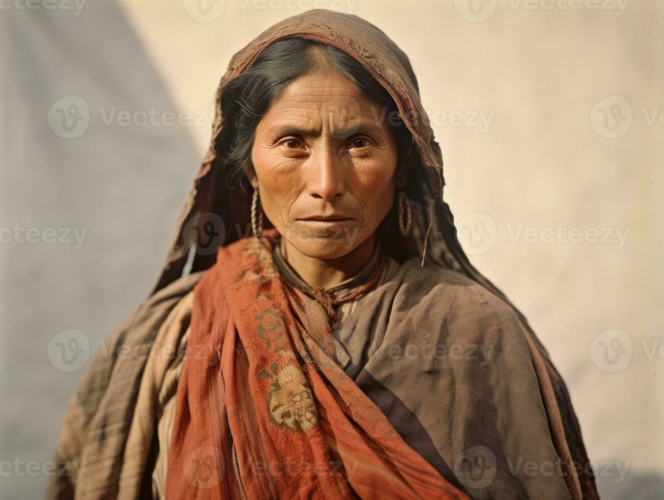 vecchio colorato fotografia di un' messicano donna a partire dal il presto 1900 ai generativo foto