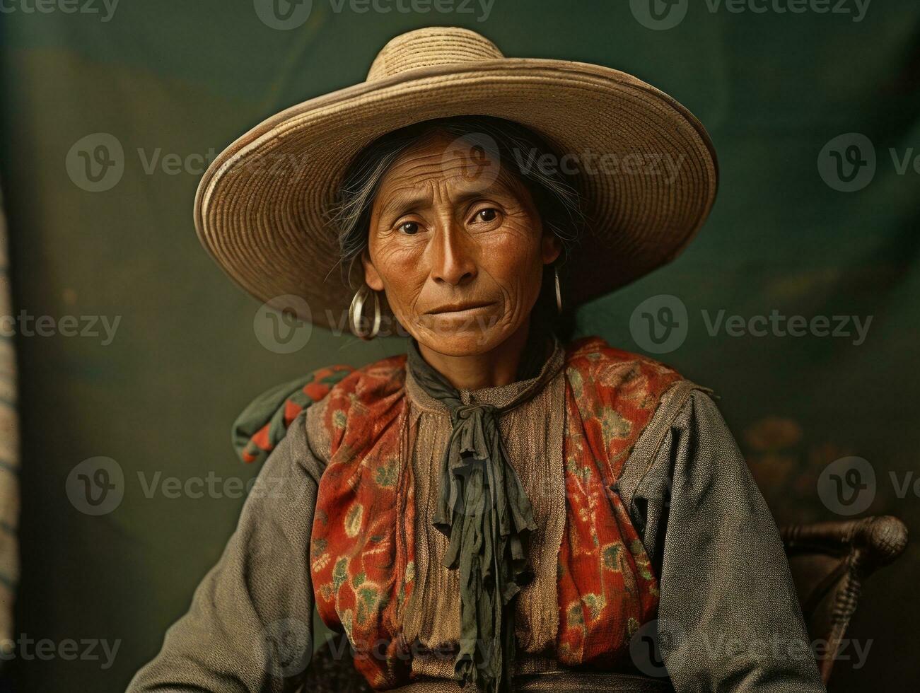 vecchio colorato fotografia di un' messicano donna a partire dal il presto 1900 ai generativo foto