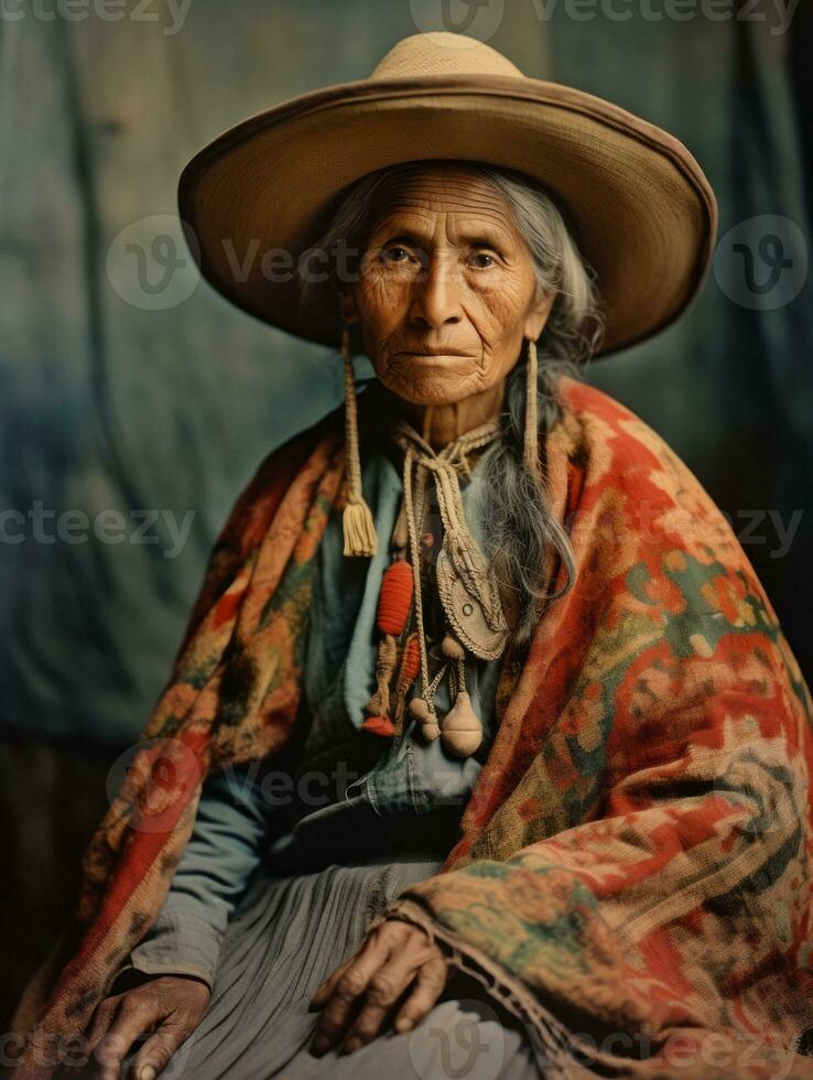 vecchio colorato fotografia di un' messicano donna a partire dal il presto 1900 ai generativo foto