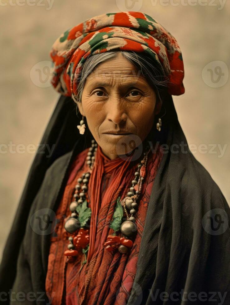 vecchio colorato fotografia di un' messicano donna a partire dal il presto 1900 ai generativo foto