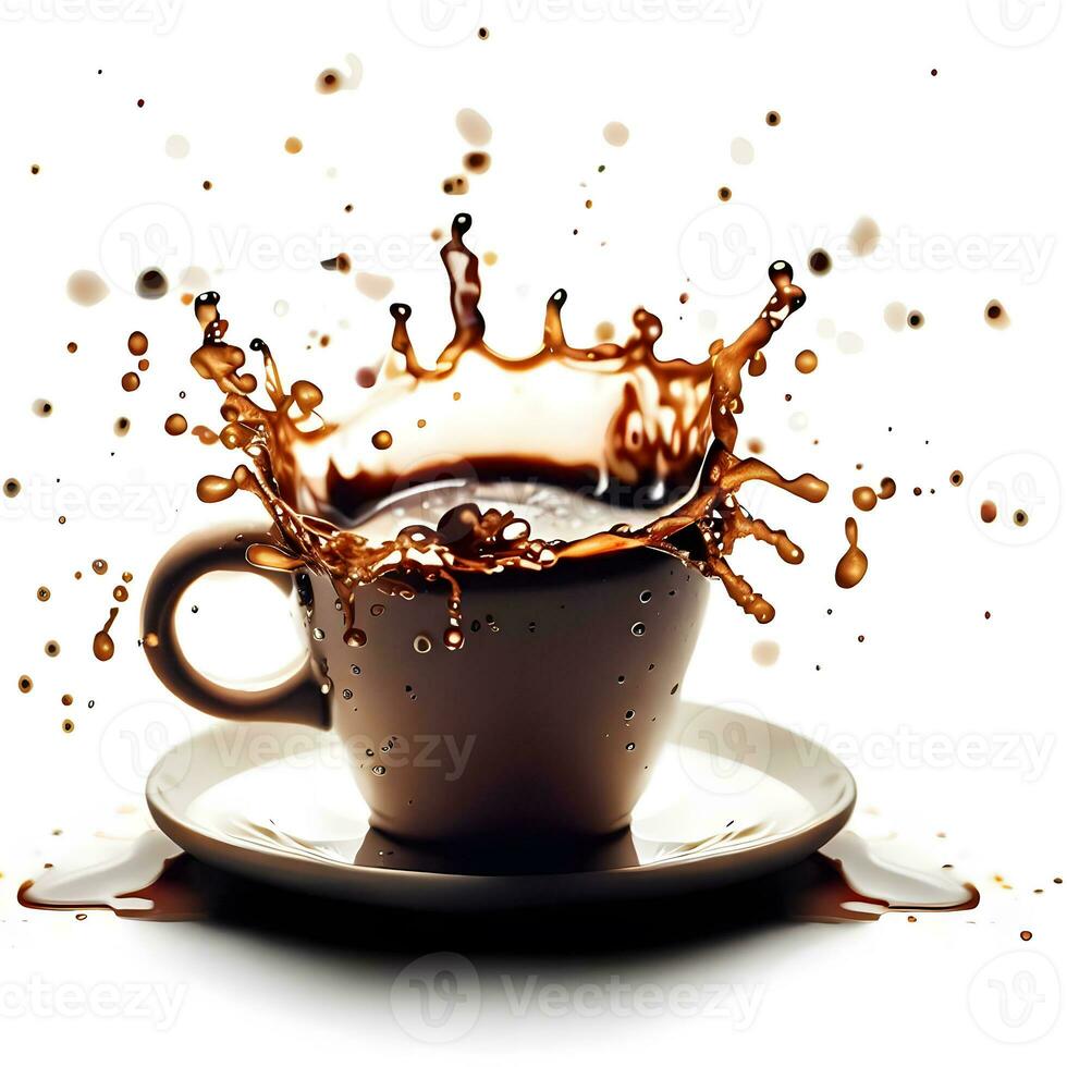 tazza di liquido caffè spruzzo con fagioli per internazionale caffè giorno celebrazione ai generativo foto