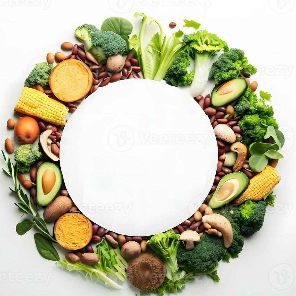 cerchio decorato design con fresco e salutare verdure ai generativo foto