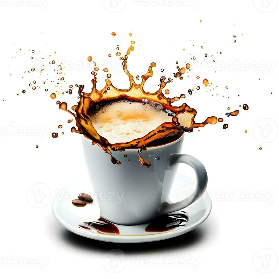 tazza di liquido caffè spruzzo con fagioli per internazionale caffè giorno celebrazione ai generativo foto