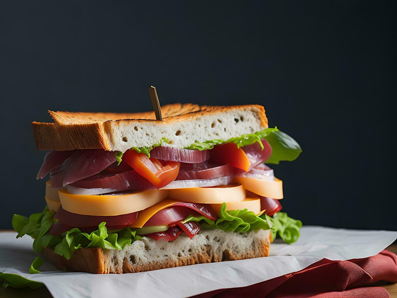 Sandwich nel nero sfondo - ai generativo foto