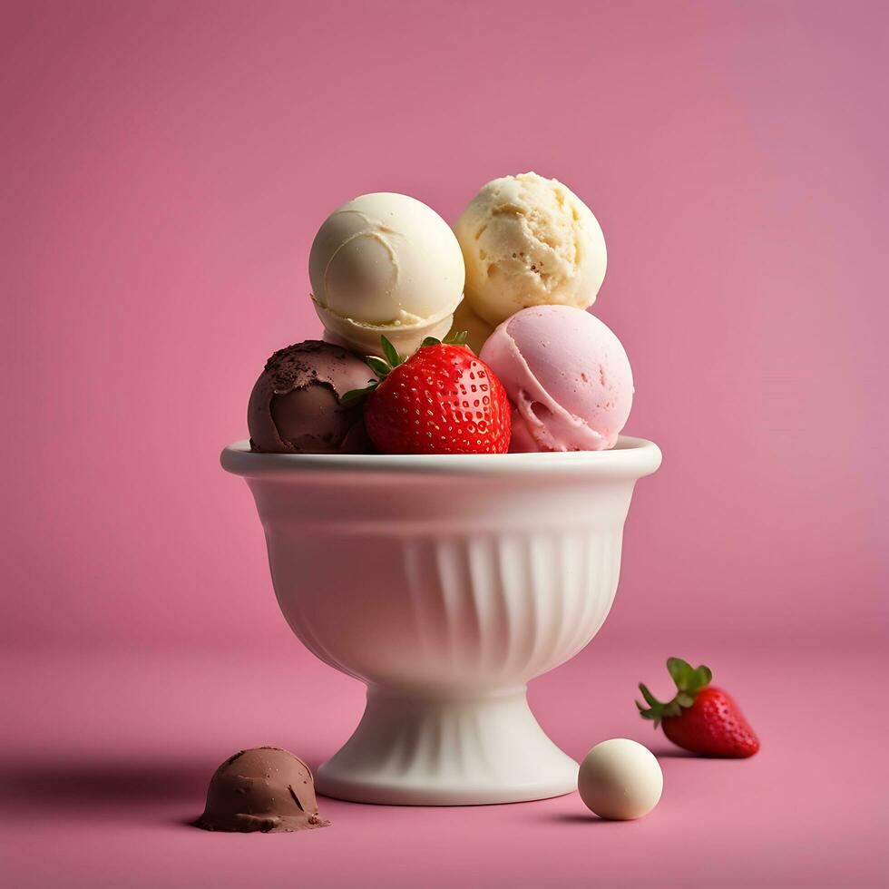 cioccolato, vaniglia e fragola ghiaccio crema isolato foto