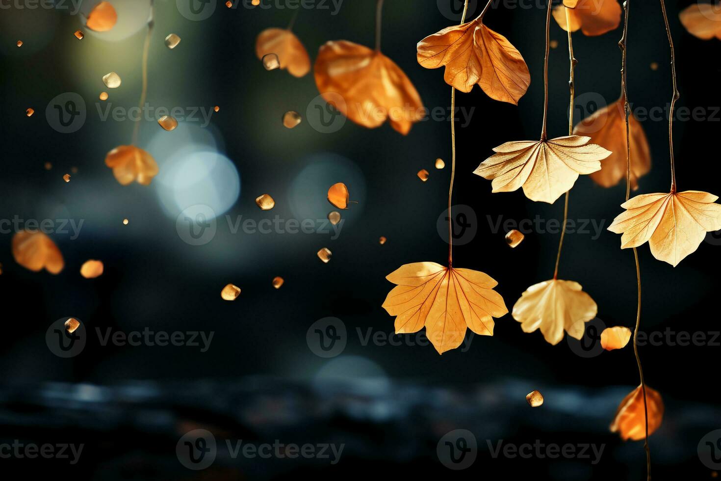 caduta foglie, nero sfondo. ai generativo foto