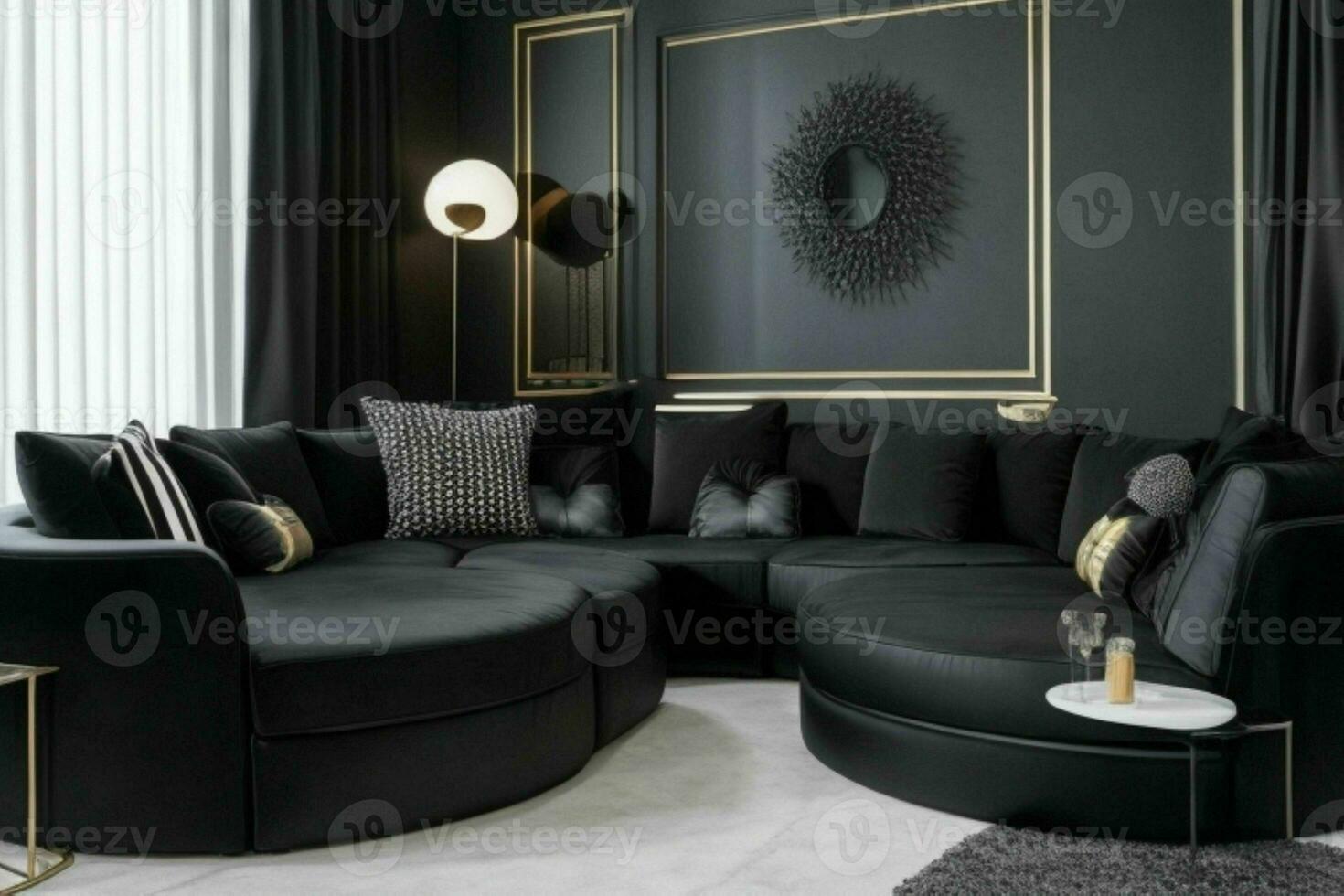 moderno vivente camera design con confortevole divano e elegante decorazione. generativo ai professionista foto
