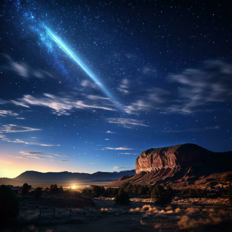 cometa striature attraverso il notte cielo foto