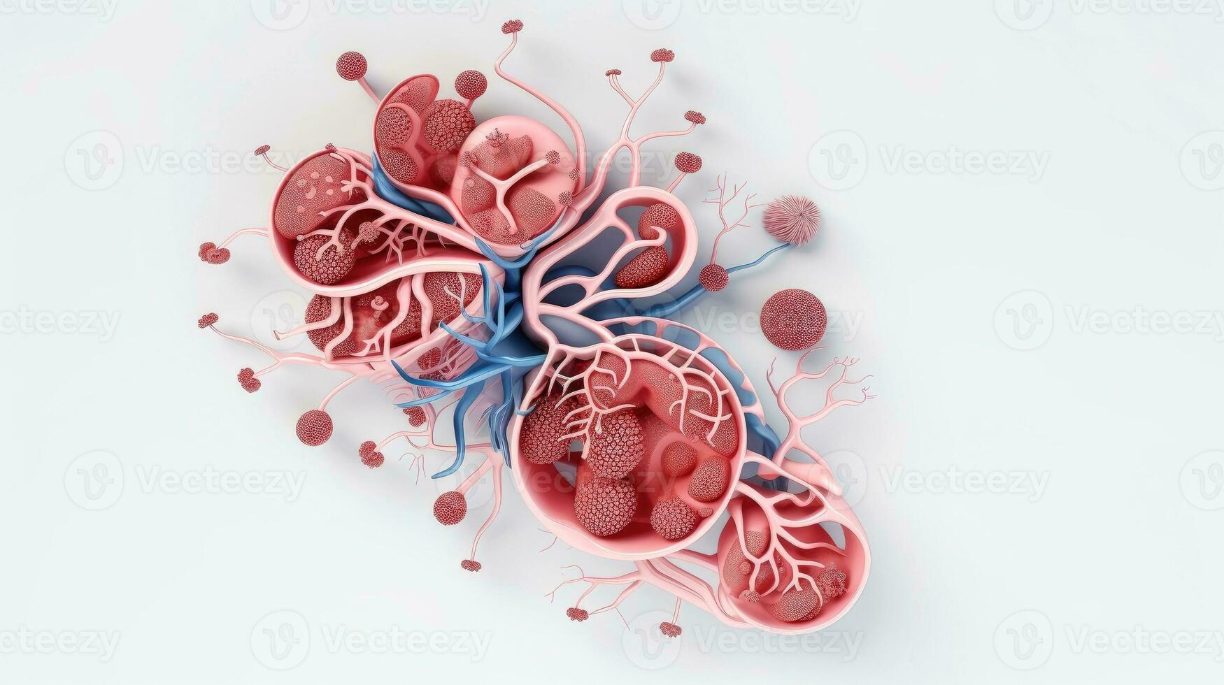 3d illustrazione modello di il umano organo sistema, anatomia, nervoso, circolatorio, digestivo, escretore, urinario e osso sistemi. medico formazione scolastica concetto, generativo ai illustrazione foto