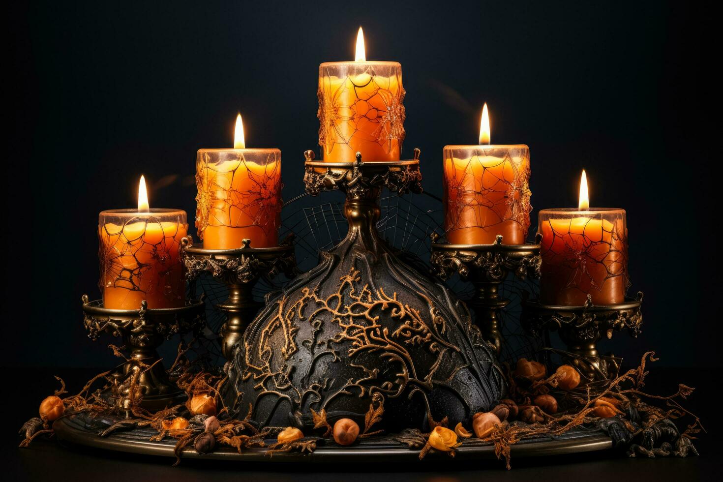 un incantevole Halloween candela Schermo con mistico simboli isolato su un' pendenza sfondo foto