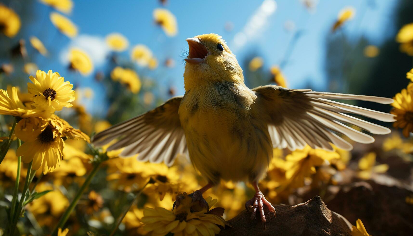 vivace colori vetrina natura bellezza animali, fiori, e luce del sole generato di ai foto