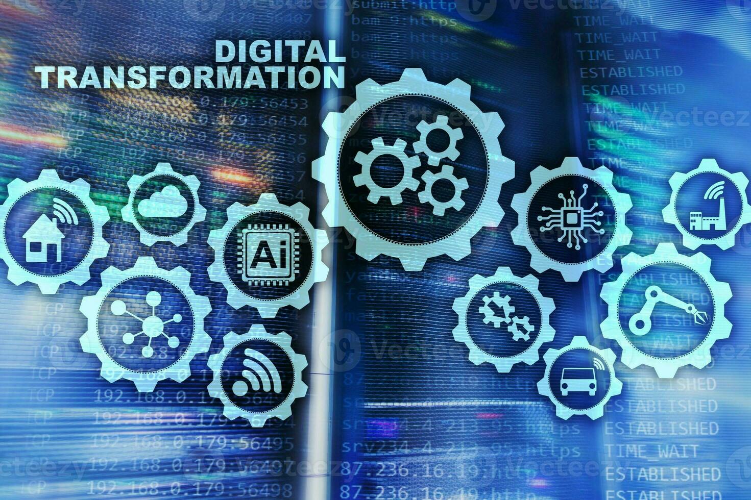 concetto di trasformazione digitale della digitalizzazione dei processi aziendali tecnologici. sfondo del datacenter foto