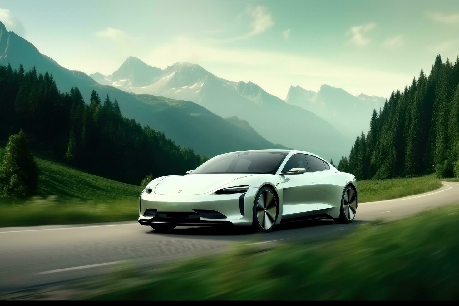 eco amichevole macchina, autonomo se stesso guida macchina, zero carbonio emissioni ev veicolo, rinnovabile e sostenibile energia concetto. generativo ai foto