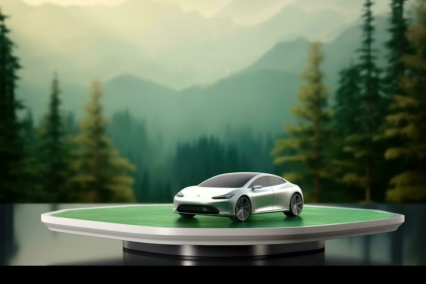 eco amichevole macchina, autonomo se stesso guida macchina, zero carbonio emissioni ev veicolo, rinnovabile e sostenibile energia concetto. generativo ai foto