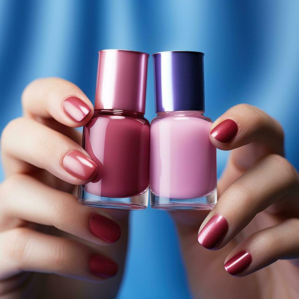 mani Tenere rosa e blu chiodo polacco - manicure essenziali foto