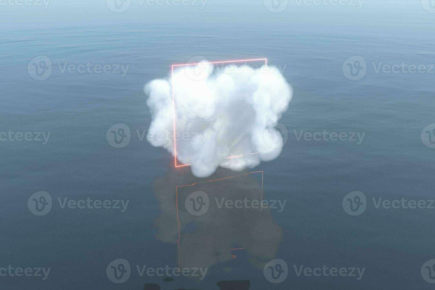 Magia circondare il nube galleggiante su il lago, tranquillo scena, 3d resa. foto