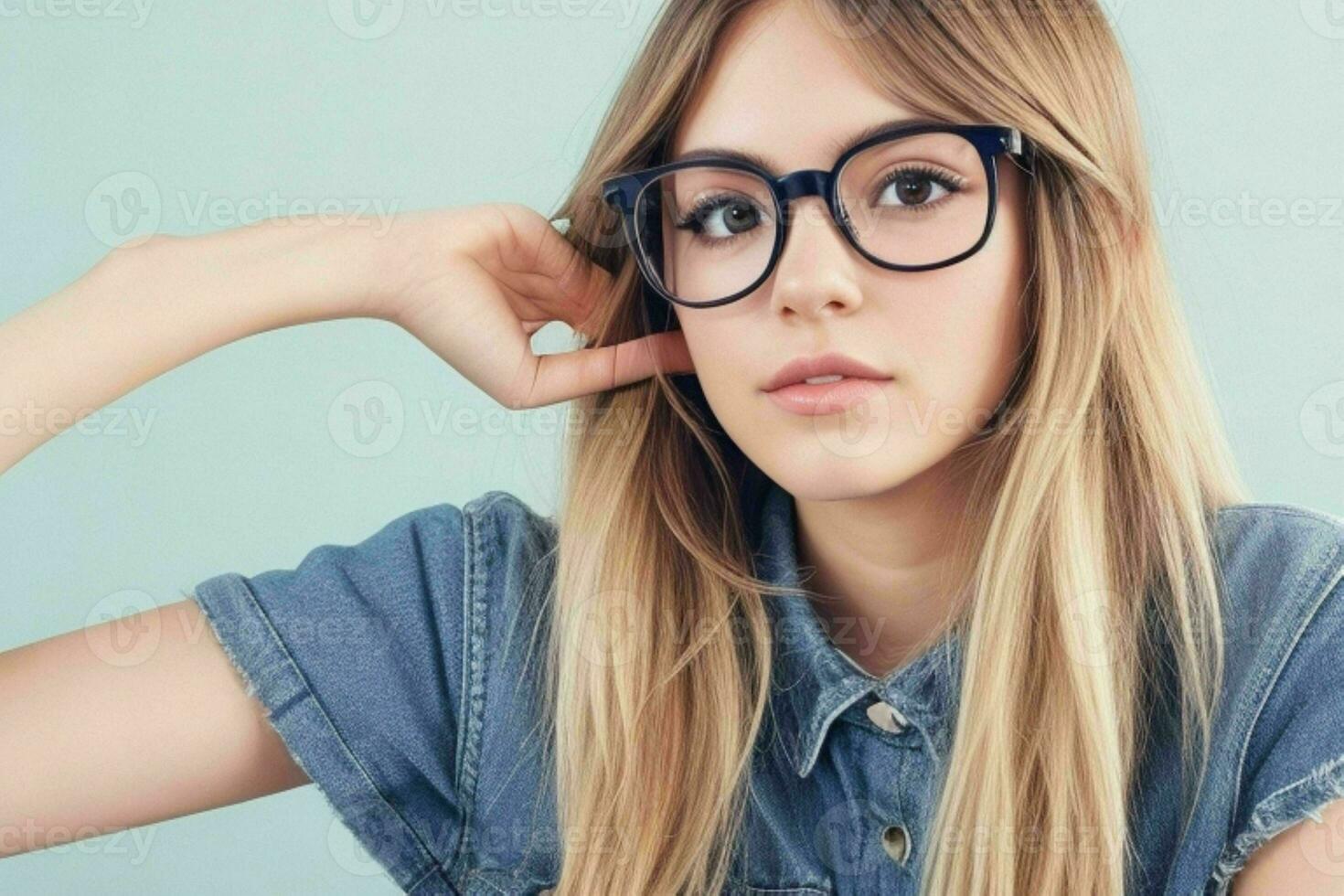 fricchettone alunno donna indossare occhiali occhiali. ai generativo professionista foto