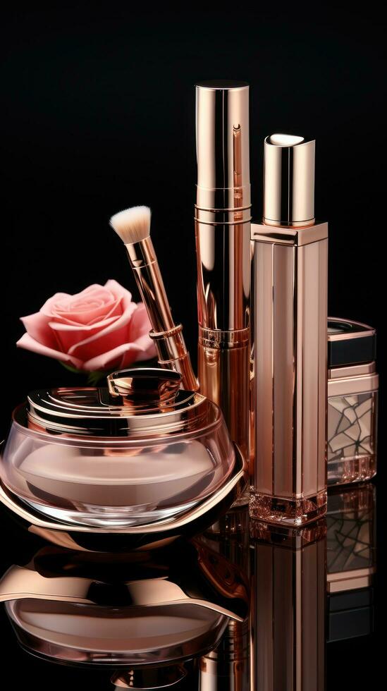 rosa oro cosmetico bottiglie e barattoli - lusso bellezza prodotti foto