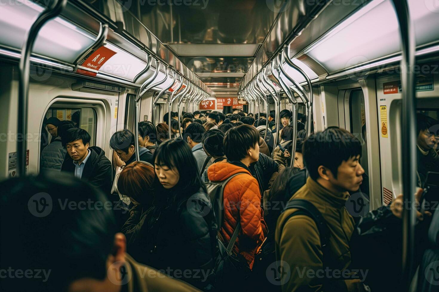 folla di persone nel un' metropolitana treno foto