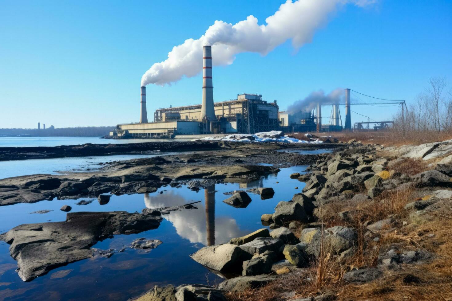 carbone licenziato energia impianti getto rigido ombre nel un industrializzato zona foto