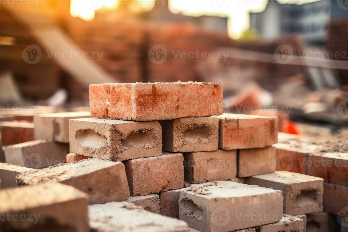 rosso mattoni impilati a un' costruzione luogo. generativo ai foto