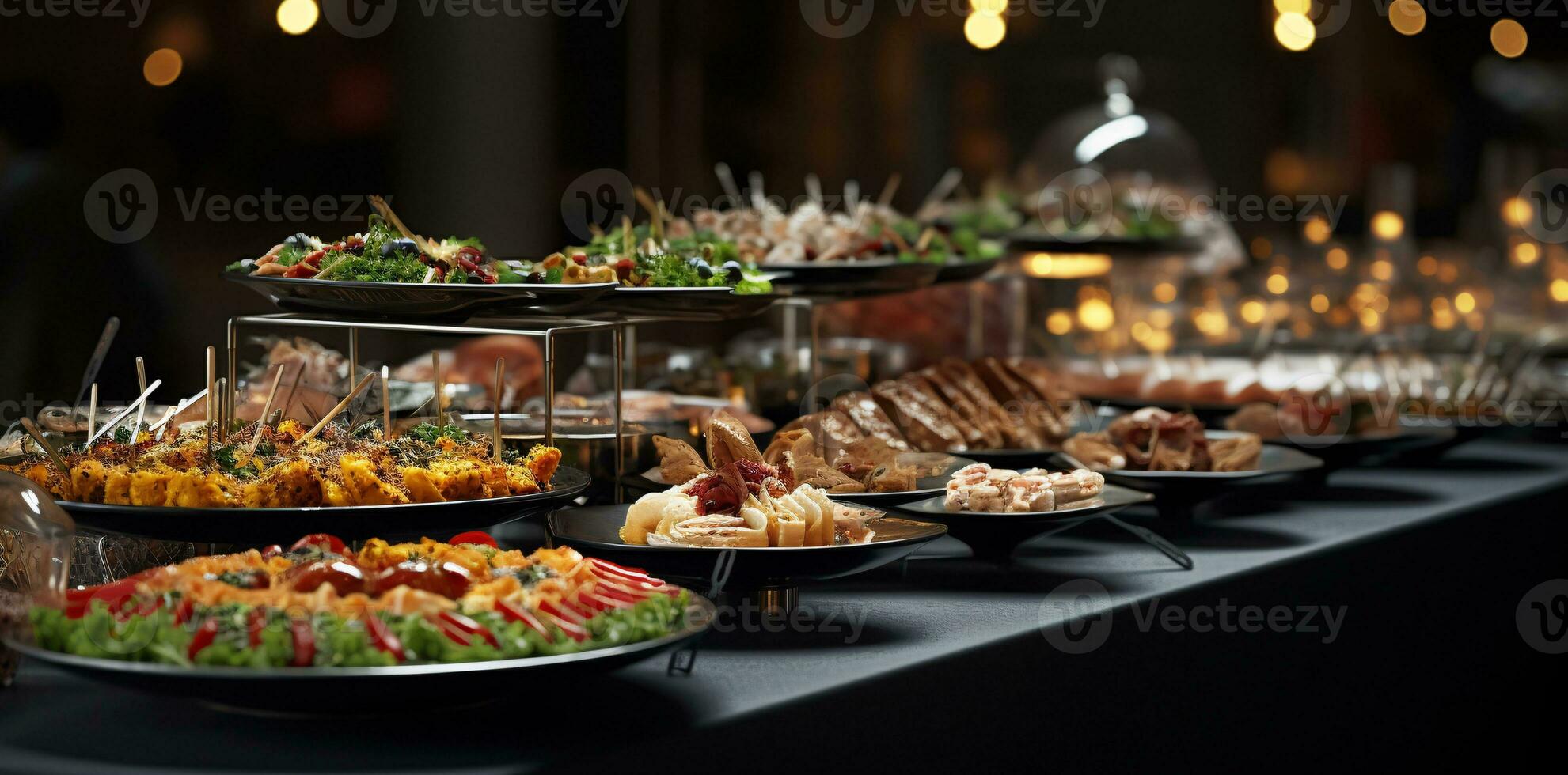 ristorazione buffet cibo interno nel ristorante con carne colorato frutta e verdure. foto