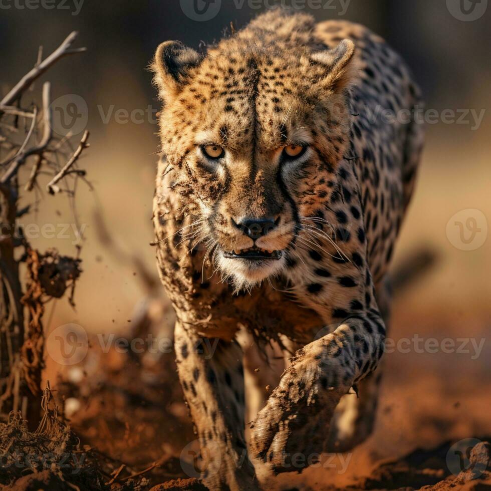 selvaggio giaguaro fissando vicino su ritratto nel Africa ai generativo foto