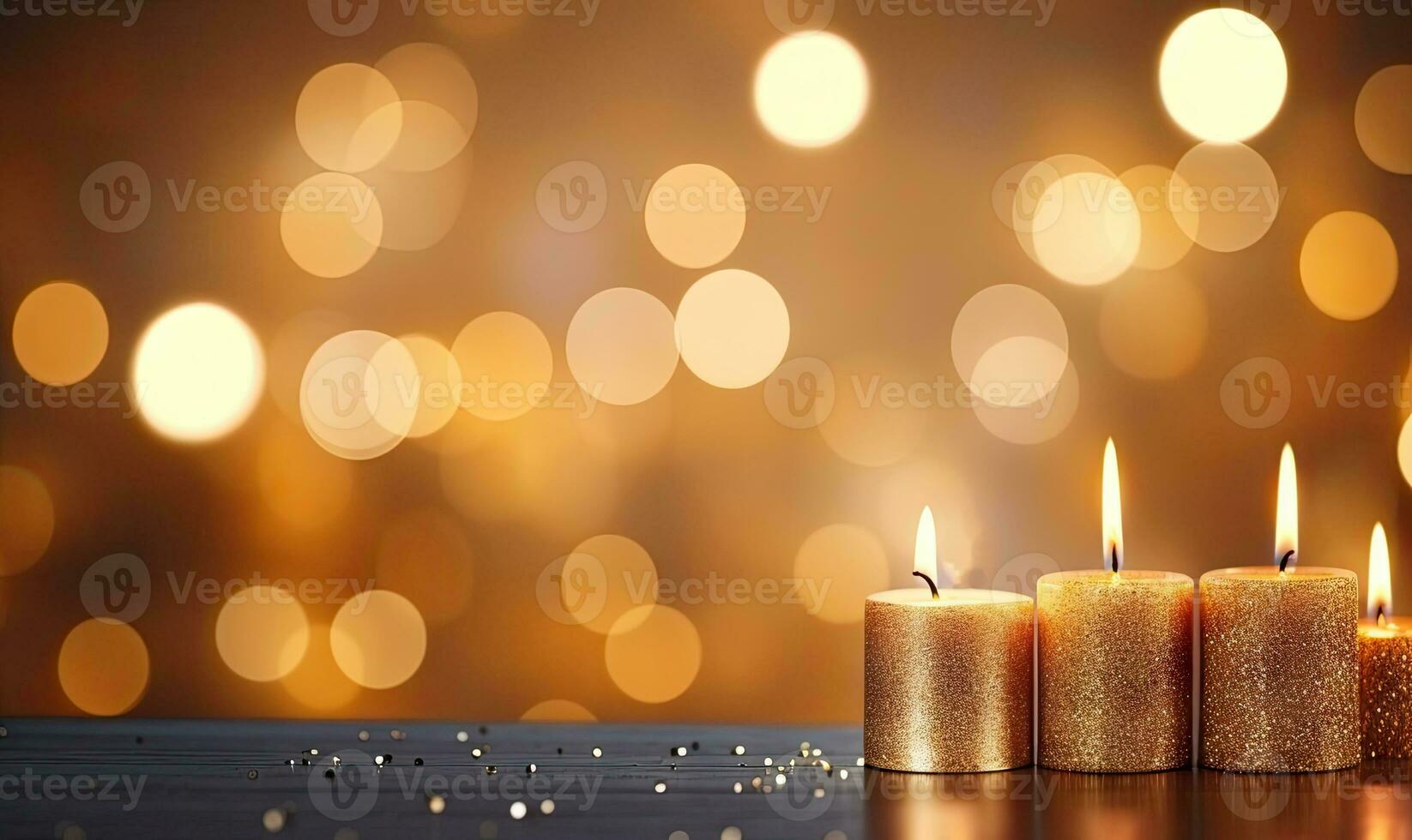 d'oro candele su un' di legno tavolo. creato con ai foto