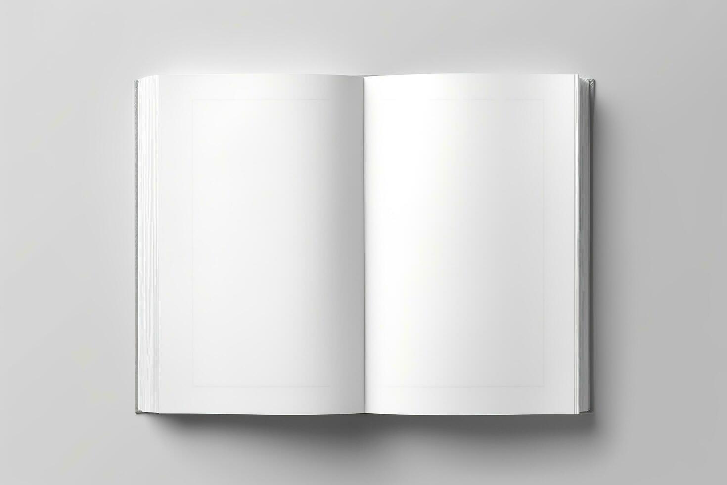 vuoto ha aperto libro modello, superiore Visualizza, isolato su bianca sfondo. generativo ai foto