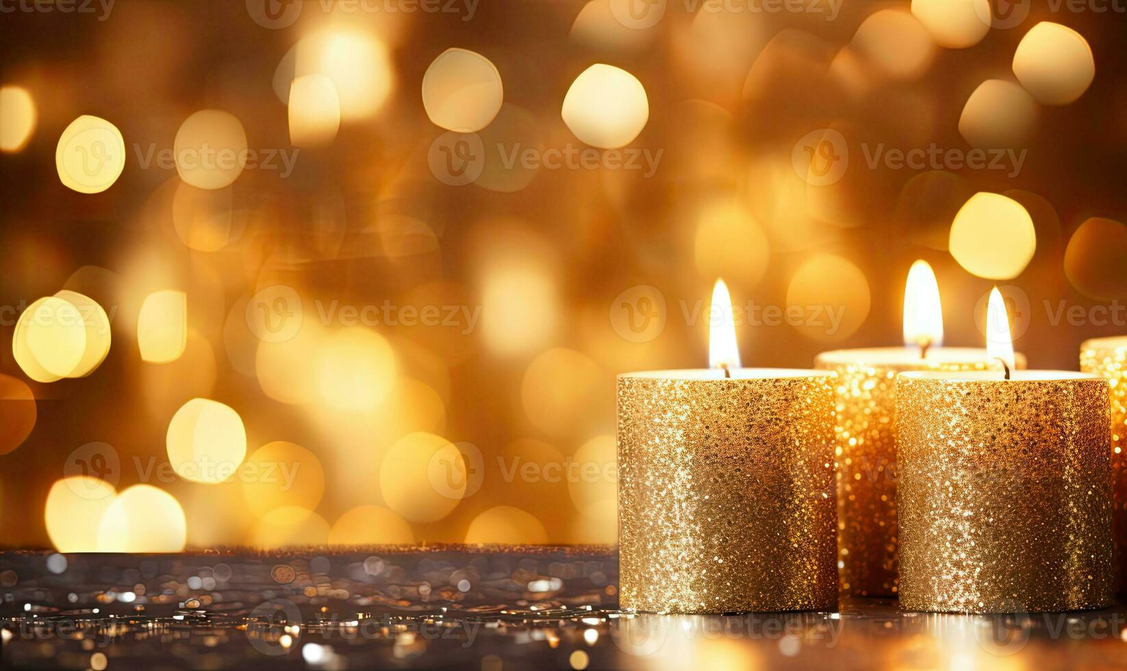 d'oro candele su un' di legno tavolo. creato con ai foto