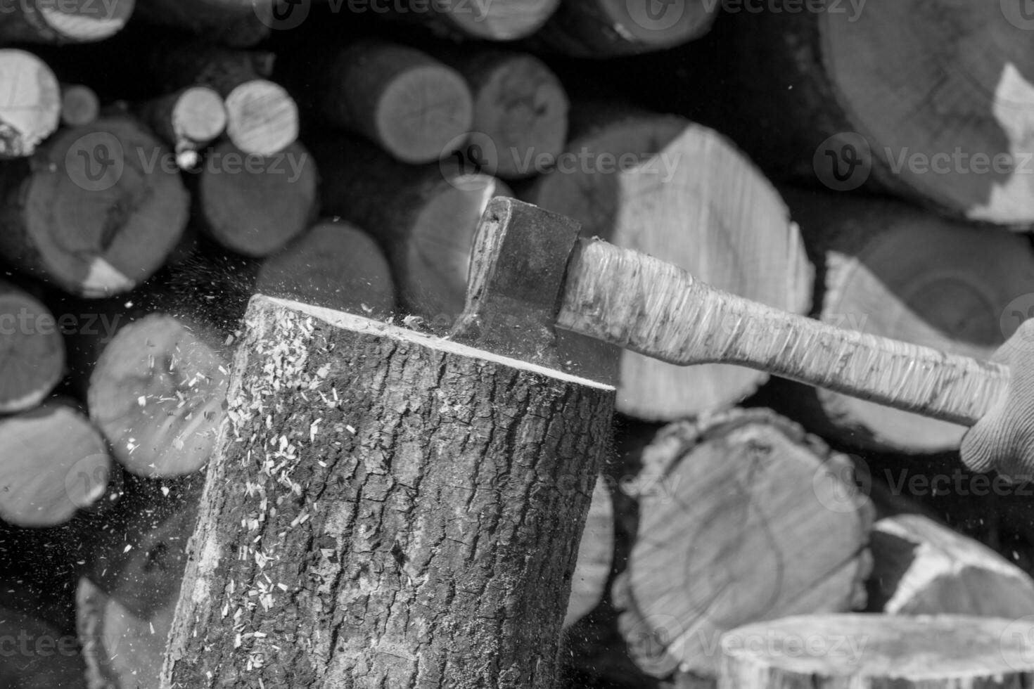 fotografia a tema grande ascia in acciaio con manico in legno foto