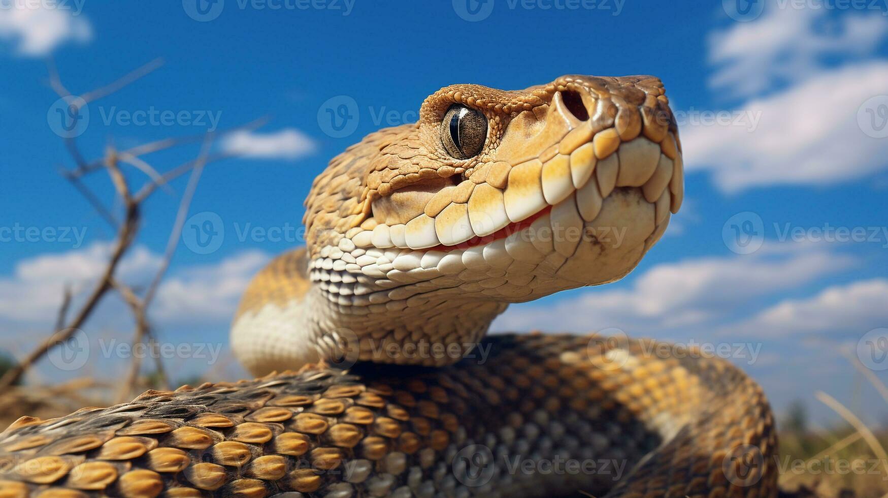 foto di un' sonaglio serpente sotto blu cielo. generativo ai