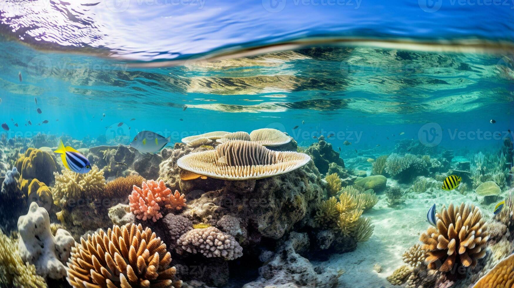 foto di quahog mollusco fra salutare corallo barriere nel il blu oceano. generativo ai