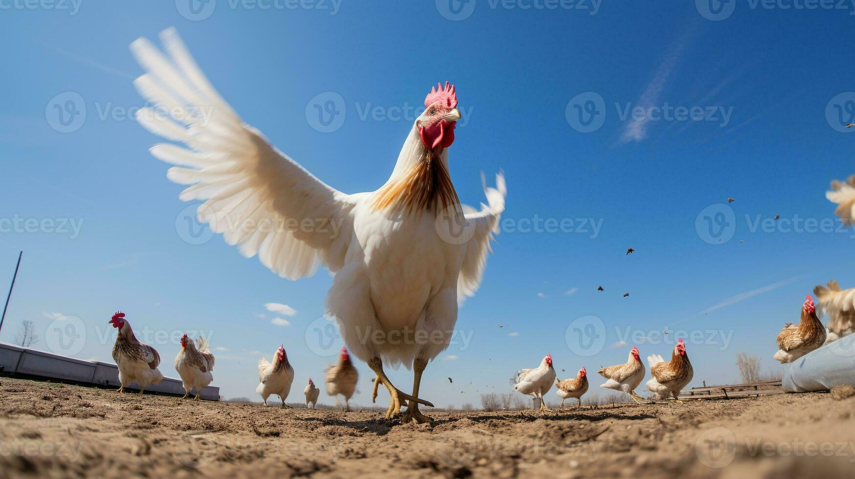 foto di un' pollame nel il terreno agricolo. generativo ai