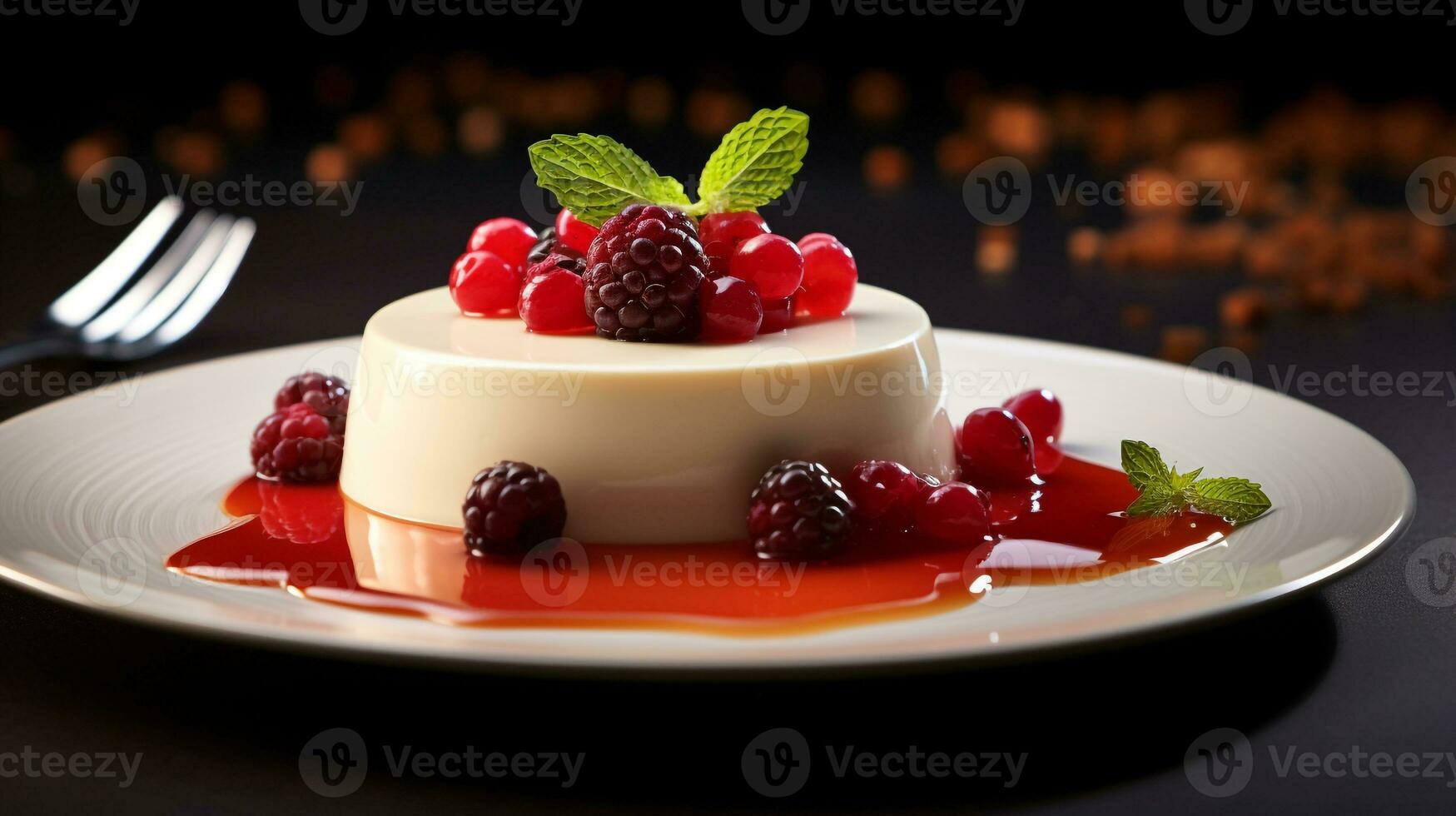 foto di panna cotta come un' piatto nel un' fascia alta ristorante. generativo ai