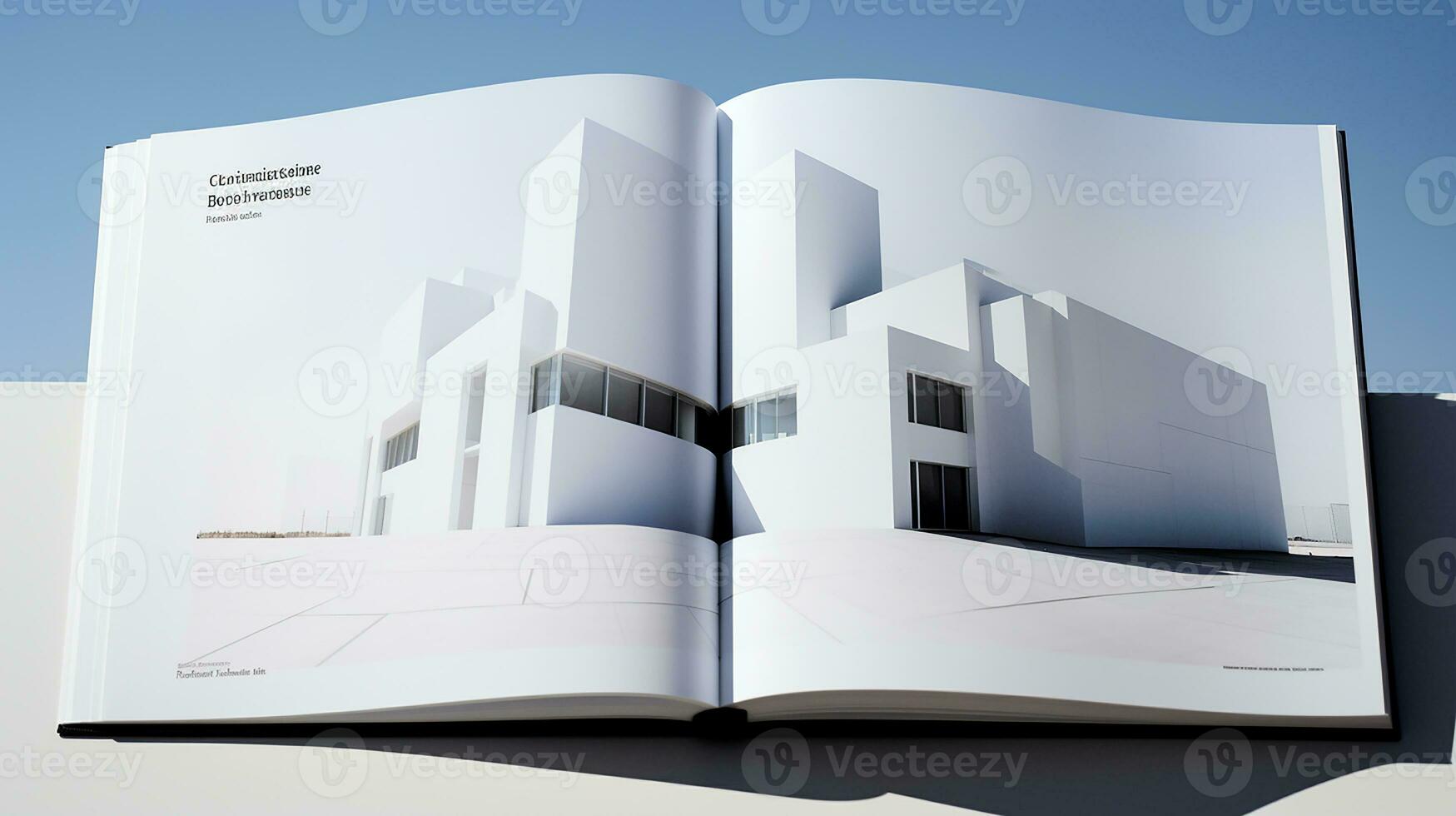 Aperto rivista con moderno e minimalista edificio e blu cielo. 3d resa. foto