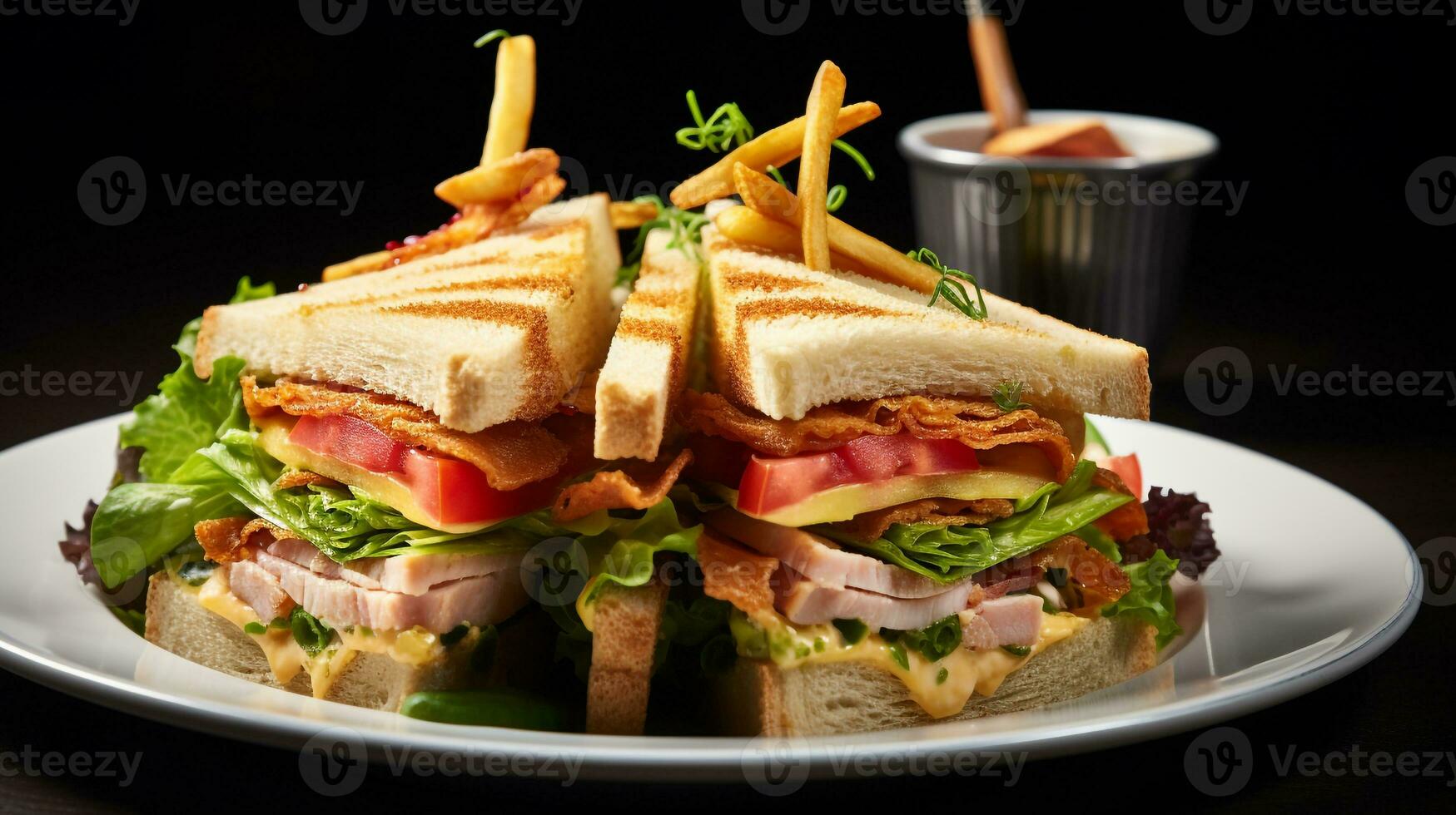 foto di club Sandwich come un' piatto nel un' fascia alta ristorante. generativo ai