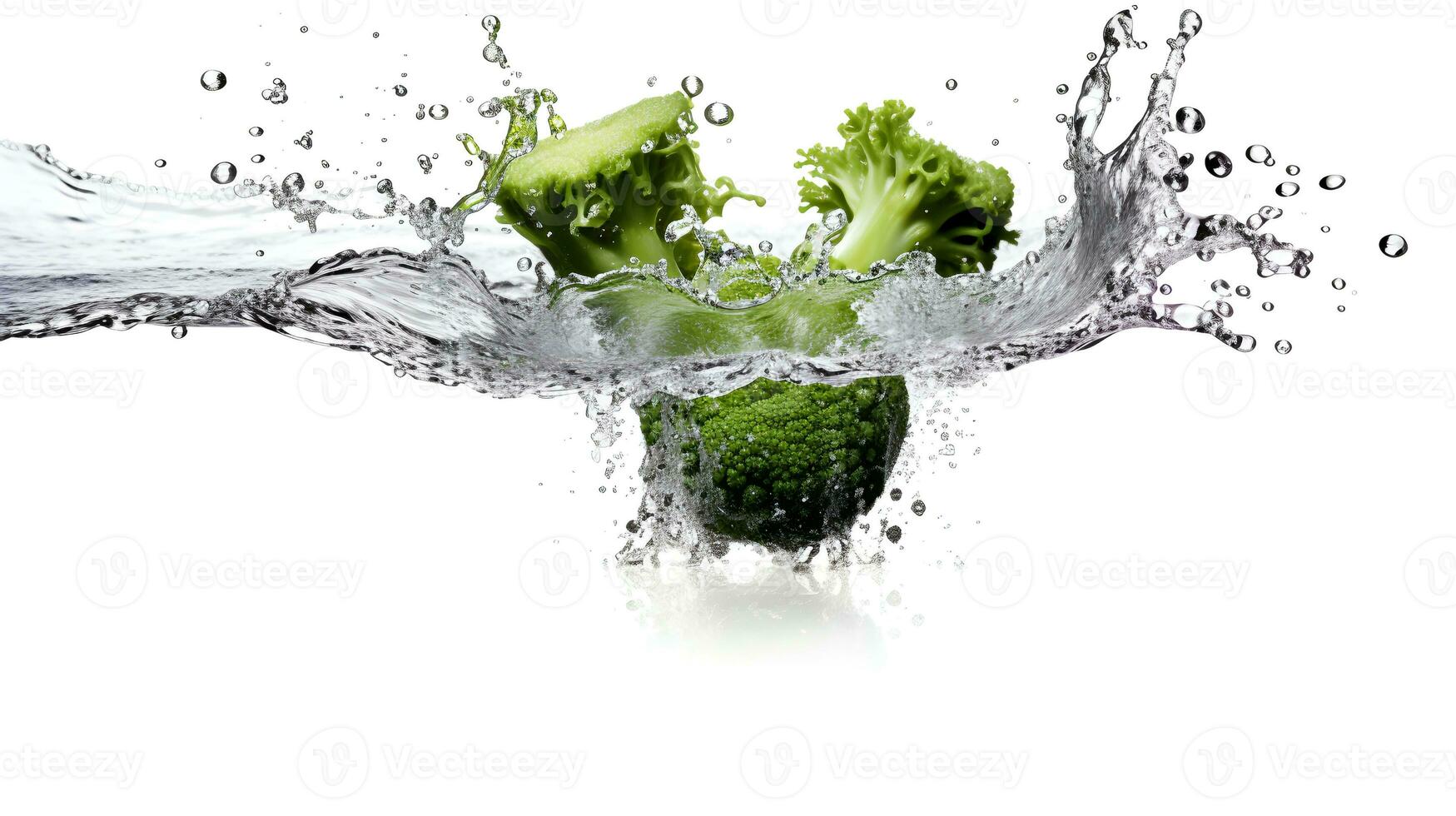 foto di broccoli con acqua spruzzo isolato su bianca sfondo. generativo ai