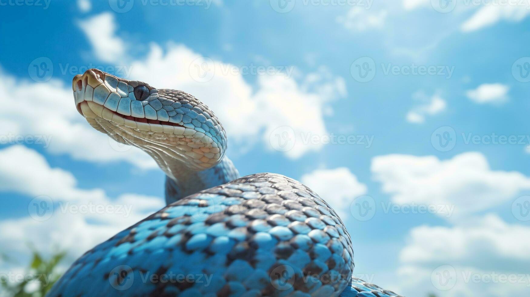 foto di un' serpente sotto blu cielo. generativo ai