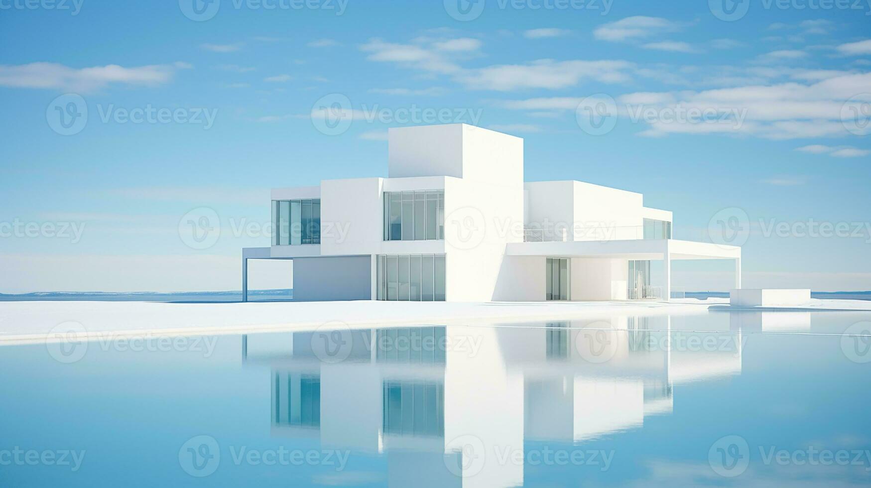 moderno architettura, bianca edificio con blu cielo sfondo. 3d rendere. generativo ai foto
