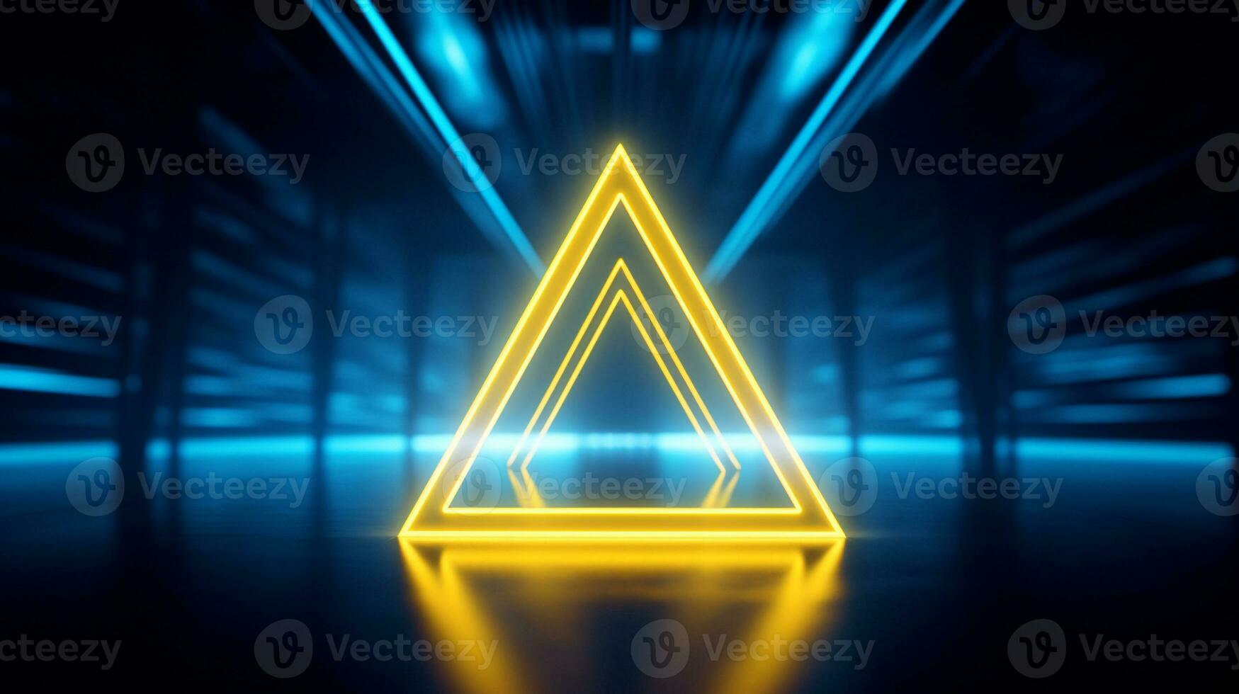 freddo blu geometrico triangolare figura sfondo con un' giallo neon laser leggero foto