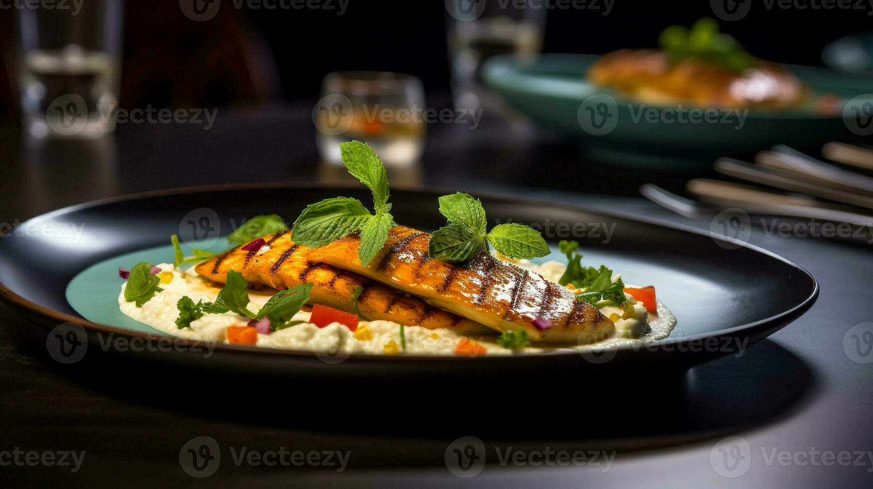 foto di makloubeh come un' piatto nel un' fascia alta ristorante. generativo ai
